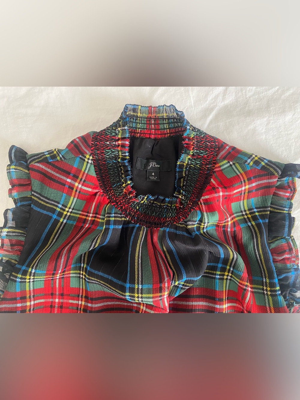 Plaid Ruffle-Hem Sleeveless J Crew Top - Red/Black/Gold Metallic - Picture 2 of 5